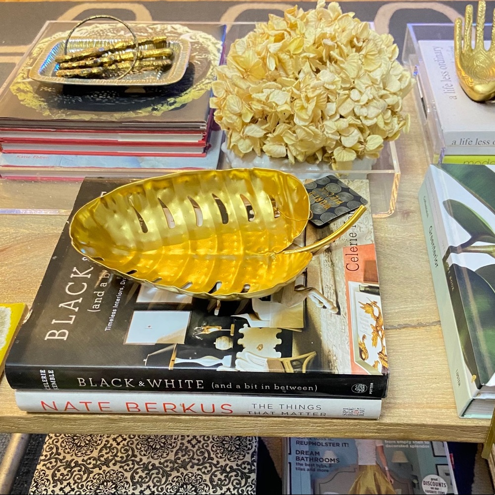 Monstera Gold Metal Decorative Tray Catchall